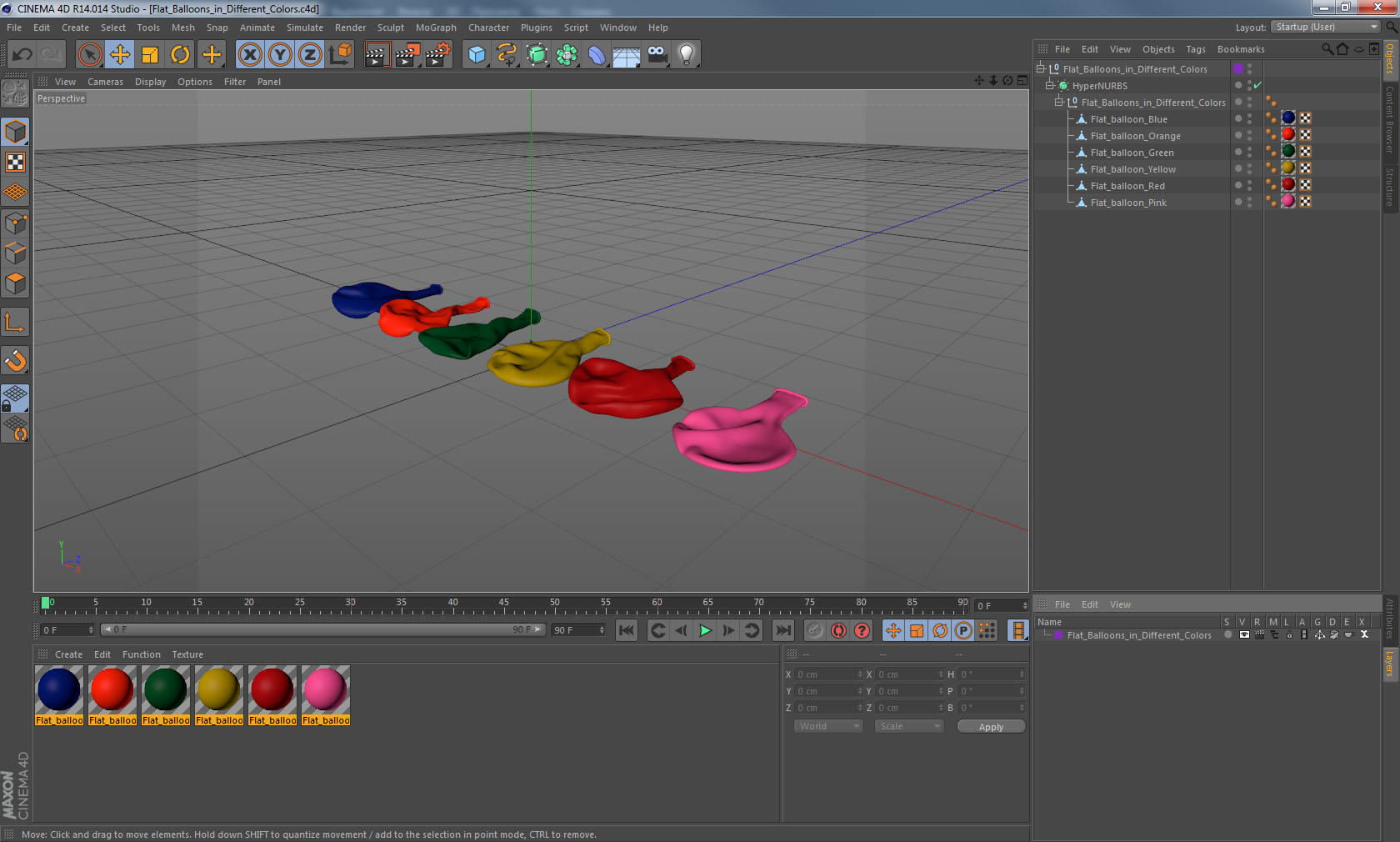 3D Flat Balloons in Different Colors model