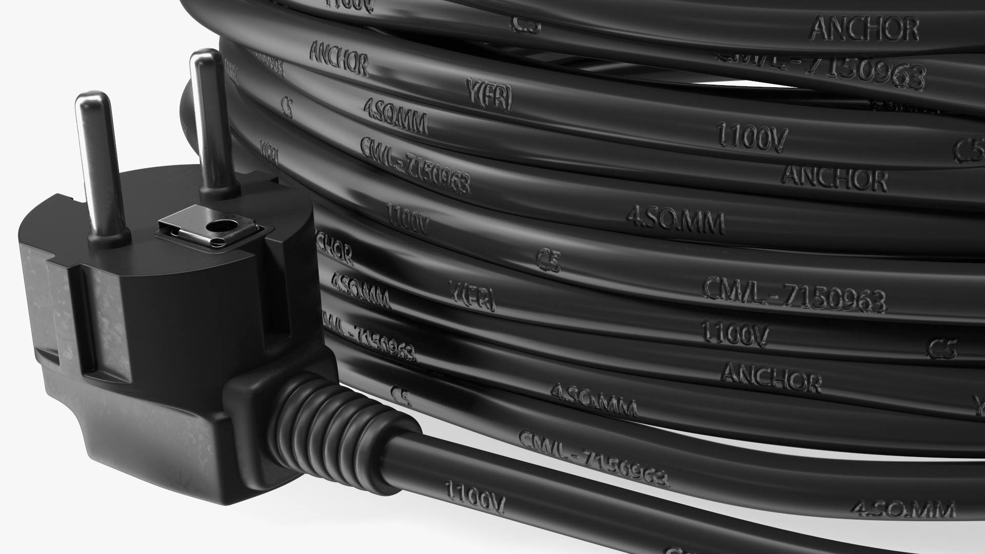 Electric Power Cable with CEE 7 AC Plug 3D model