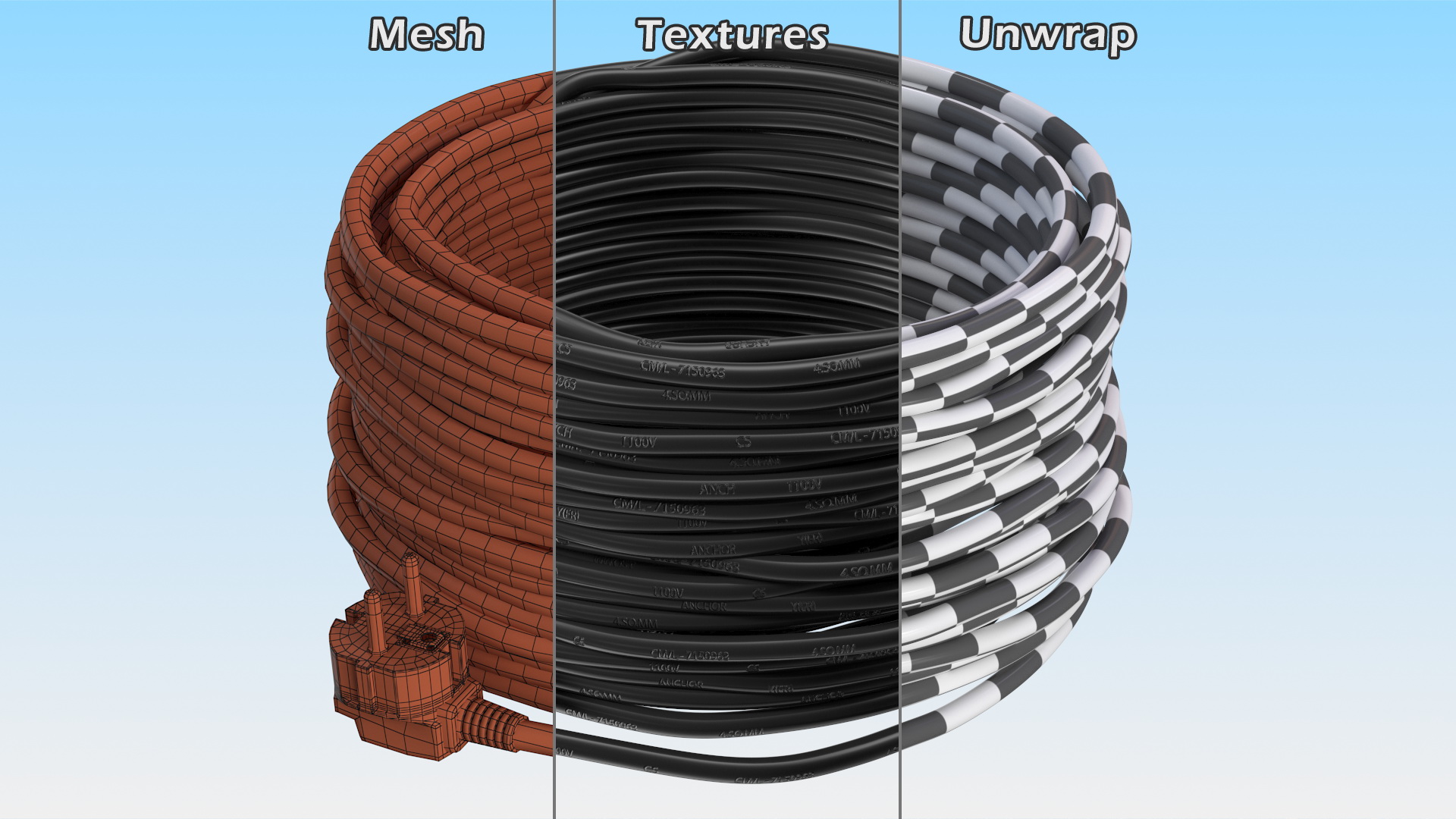 Electric Power Cable with CEE 7 AC Plug 3D model