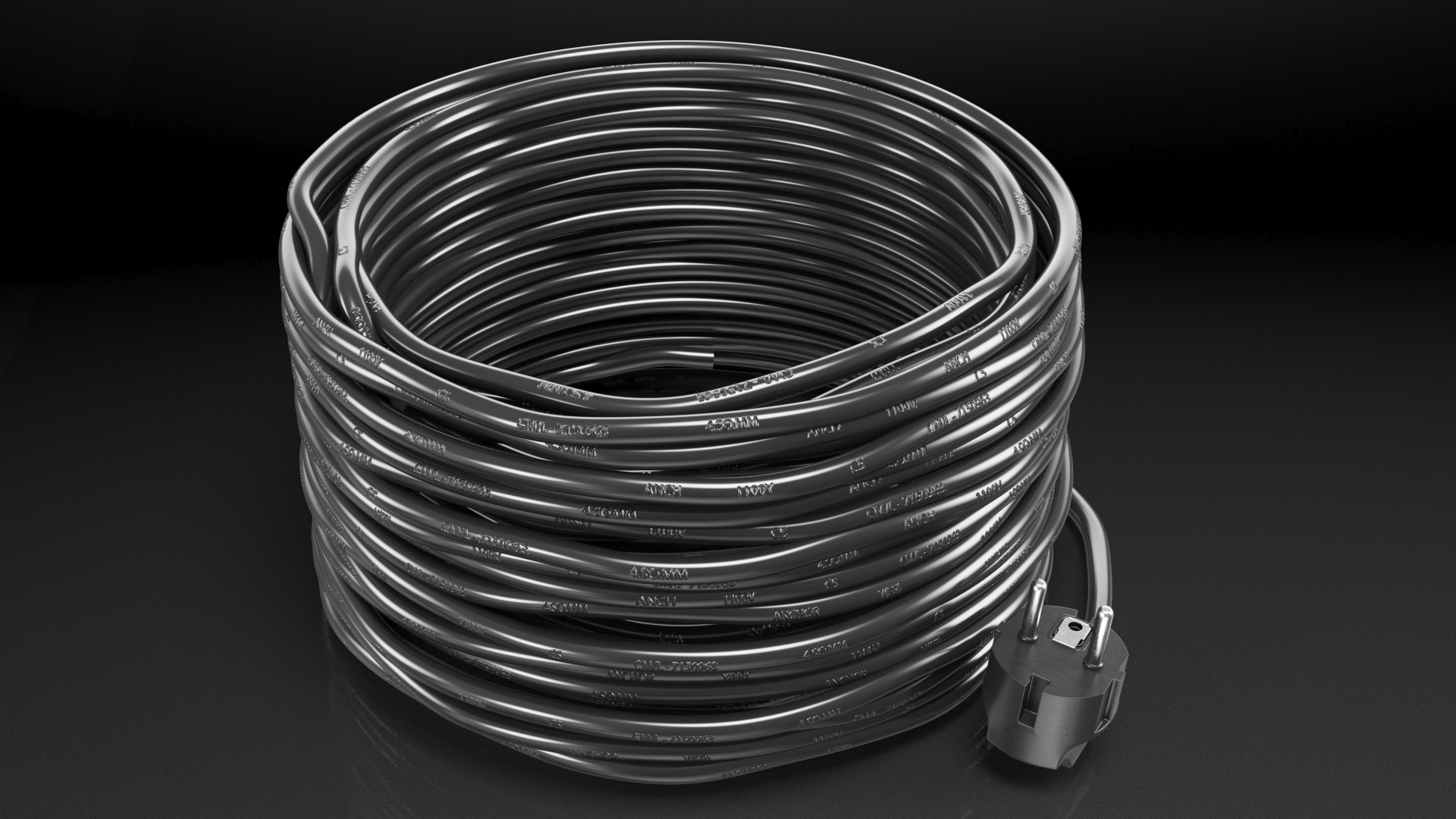 Electric Power Cable with CEE 7 AC Plug 3D model