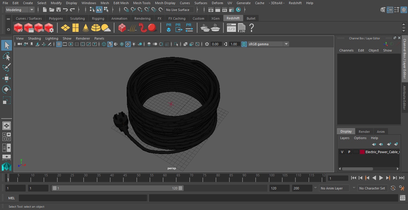 Electric Power Cable with CEE 7 AC Plug 3D model