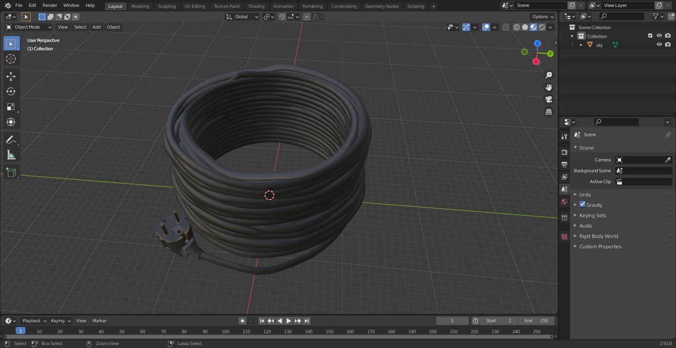 Electric Power Cable with CEE 7 AC Plug 3D model