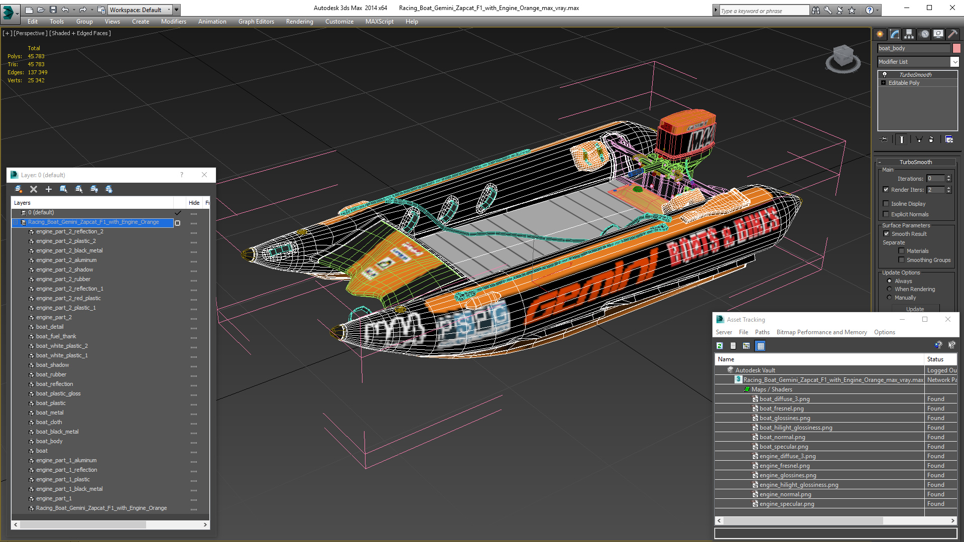 Racing Boat Gemini Zapcat F1 with Engine Orange 3D