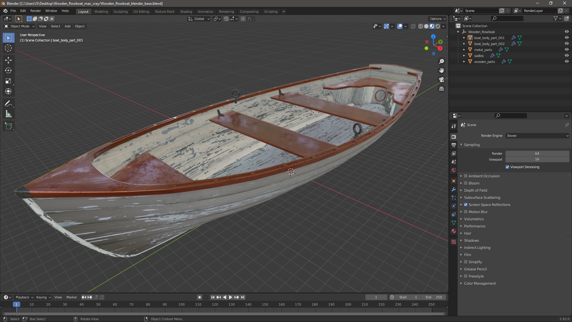 Wooden Rowboat 3D model