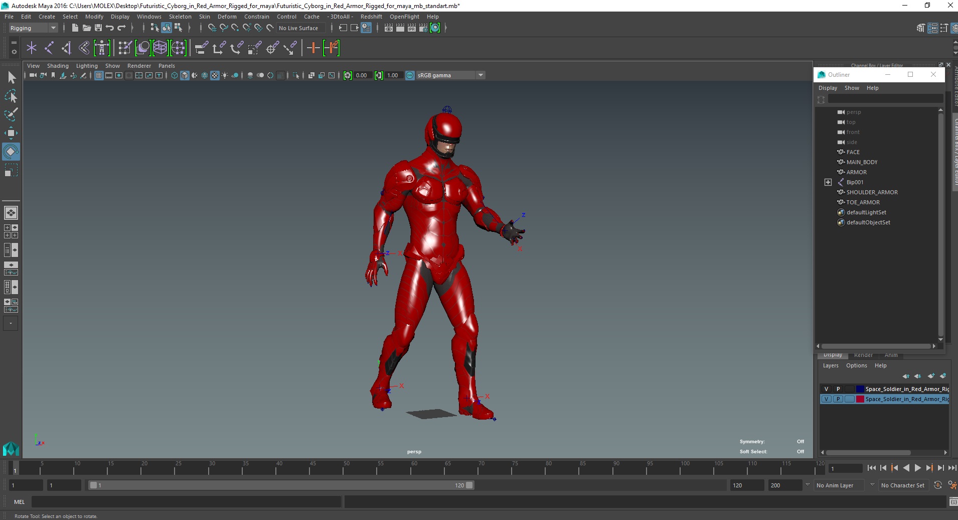 3D Futuristic Cyborg in Red Armor Rigged for Maya