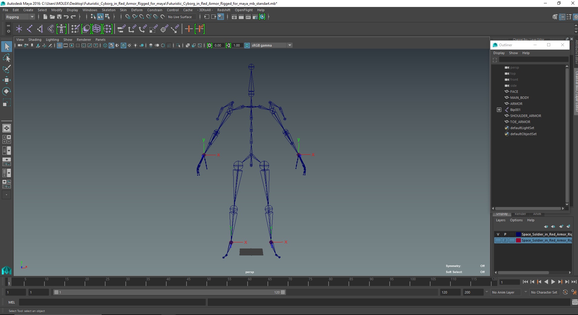 3D Futuristic Cyborg in Red Armor Rigged for Maya