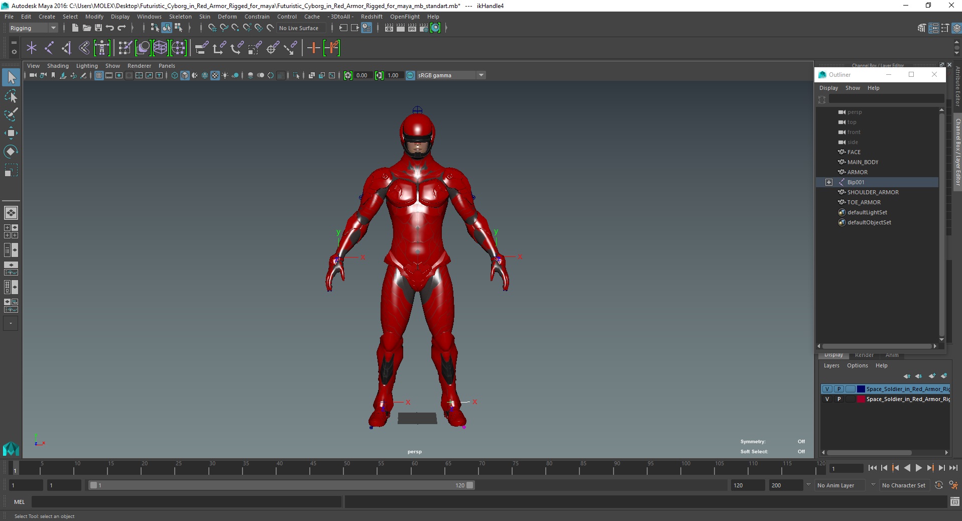3D Futuristic Cyborg in Red Armor Rigged for Maya