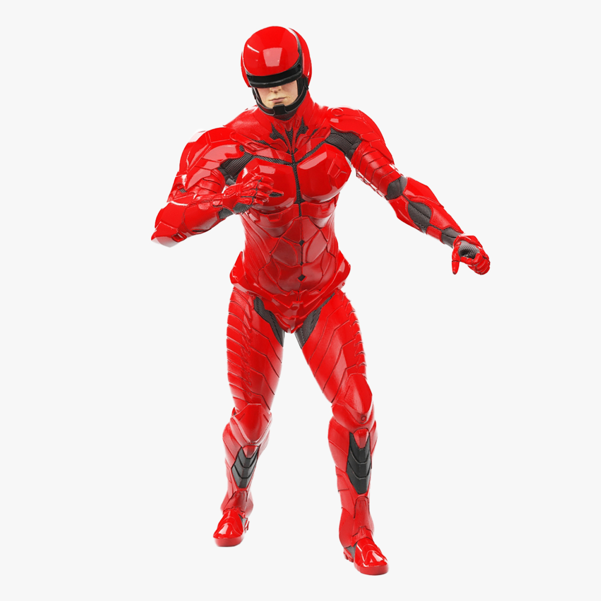 3D Futuristic Cyborg in Red Armor Rigged for Maya