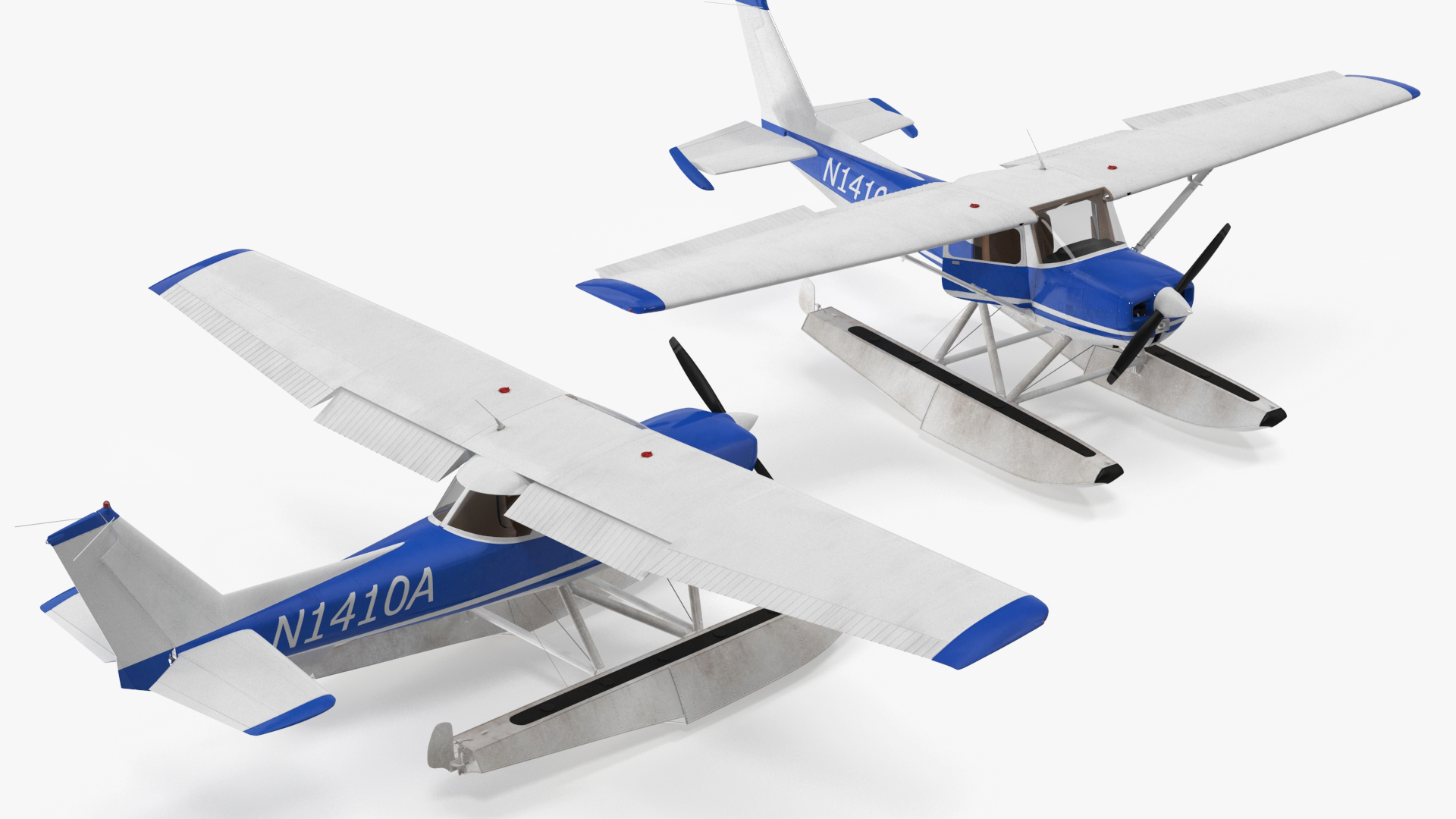 3D Seaplane with Floats Cessna 150 Rigged model