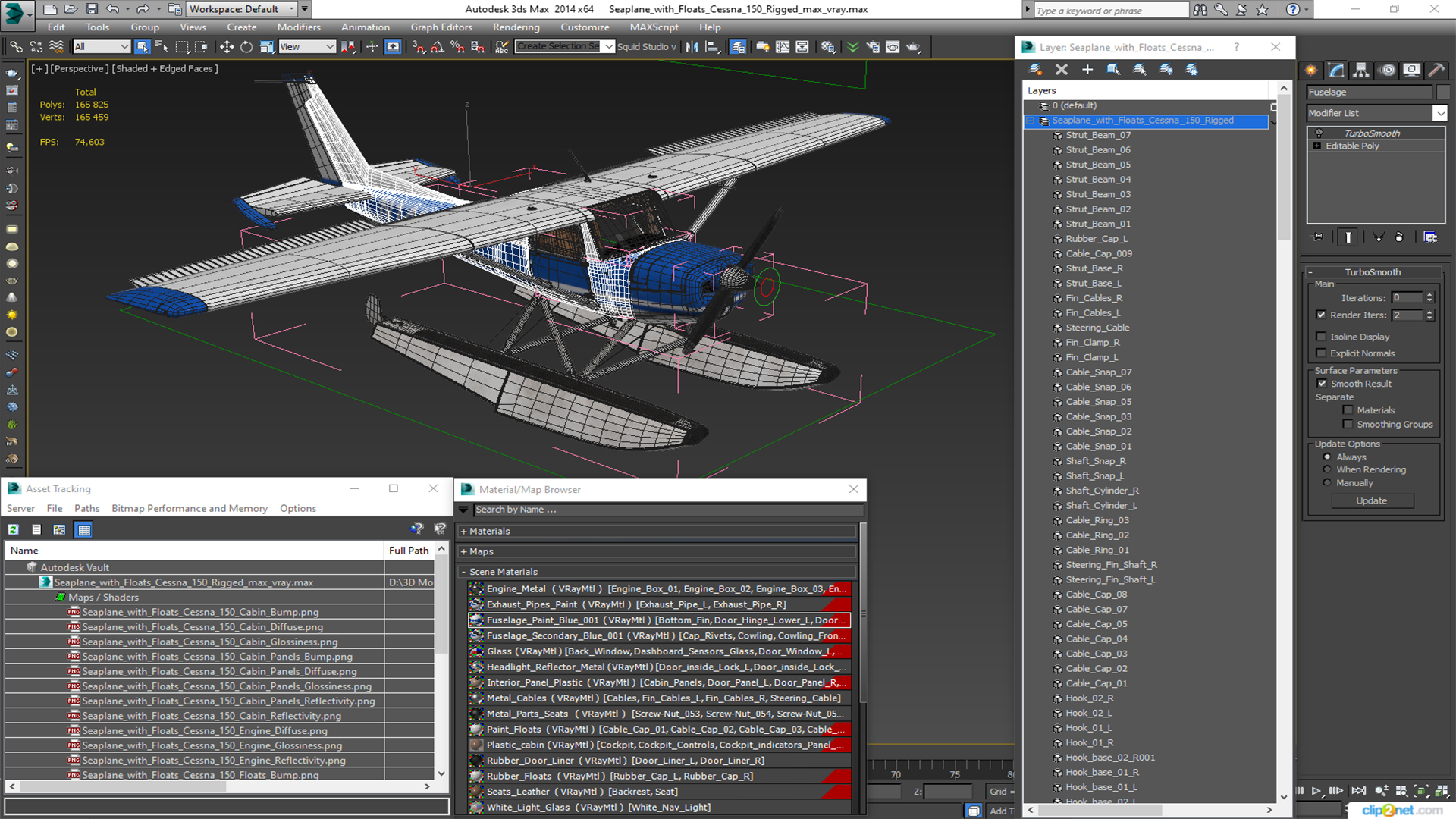 3D Seaplane with Floats Cessna 150 Rigged model
