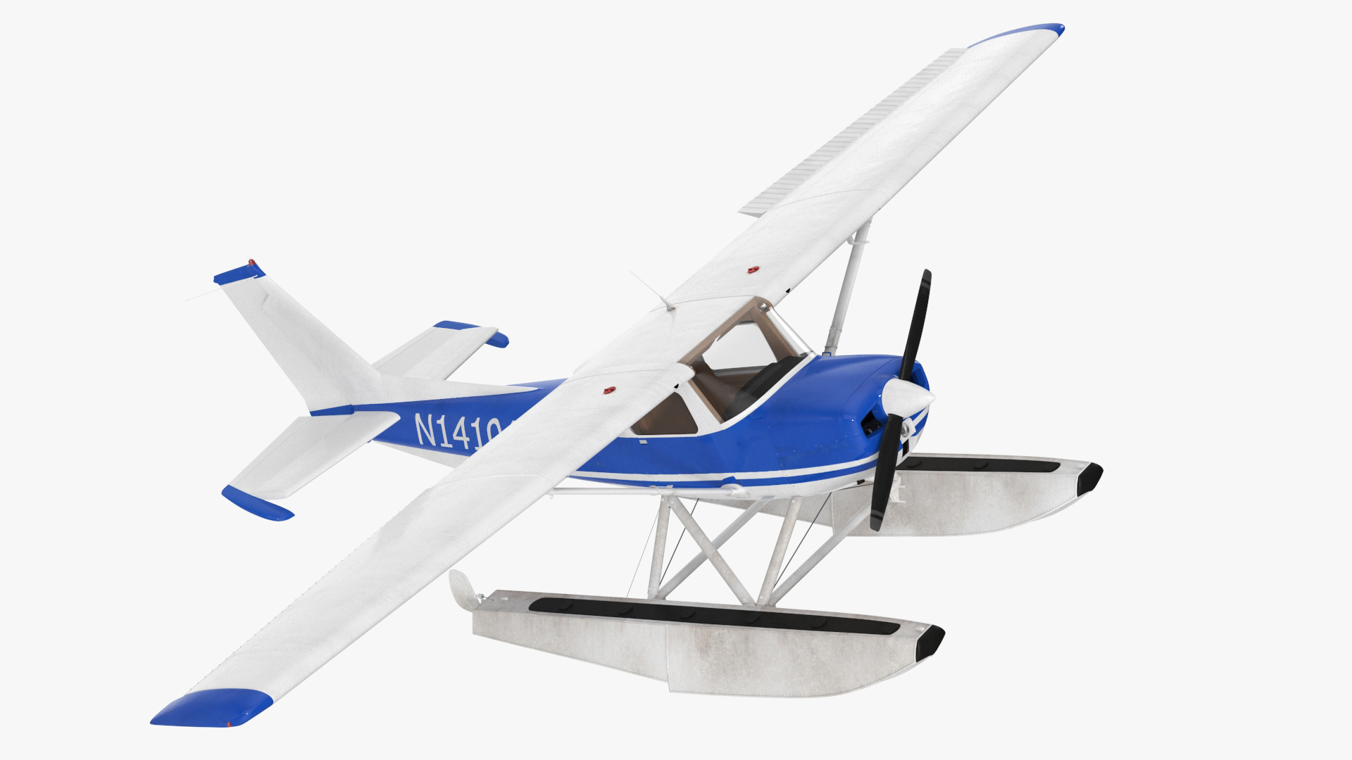 3D Seaplane with Floats Cessna 150 Rigged model