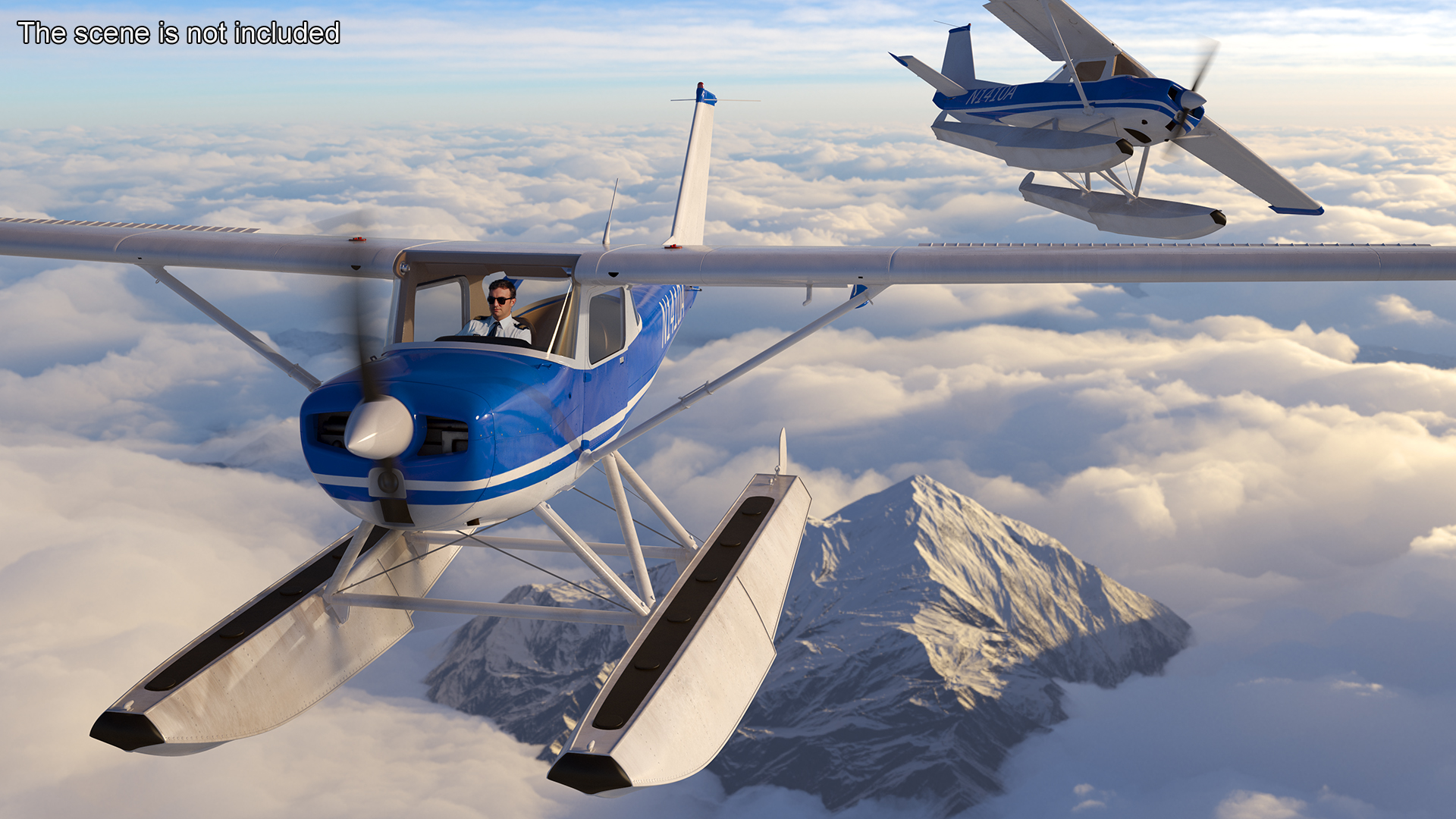 3D Seaplane with Floats Cessna 150 Rigged model