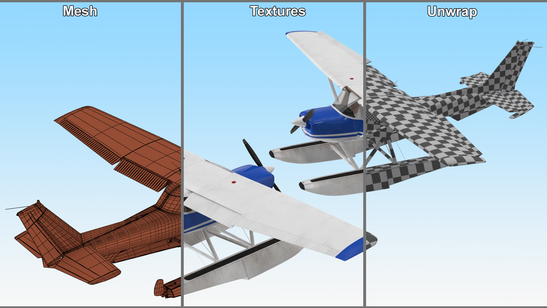 3D Seaplane with Floats Cessna 150 Rigged model