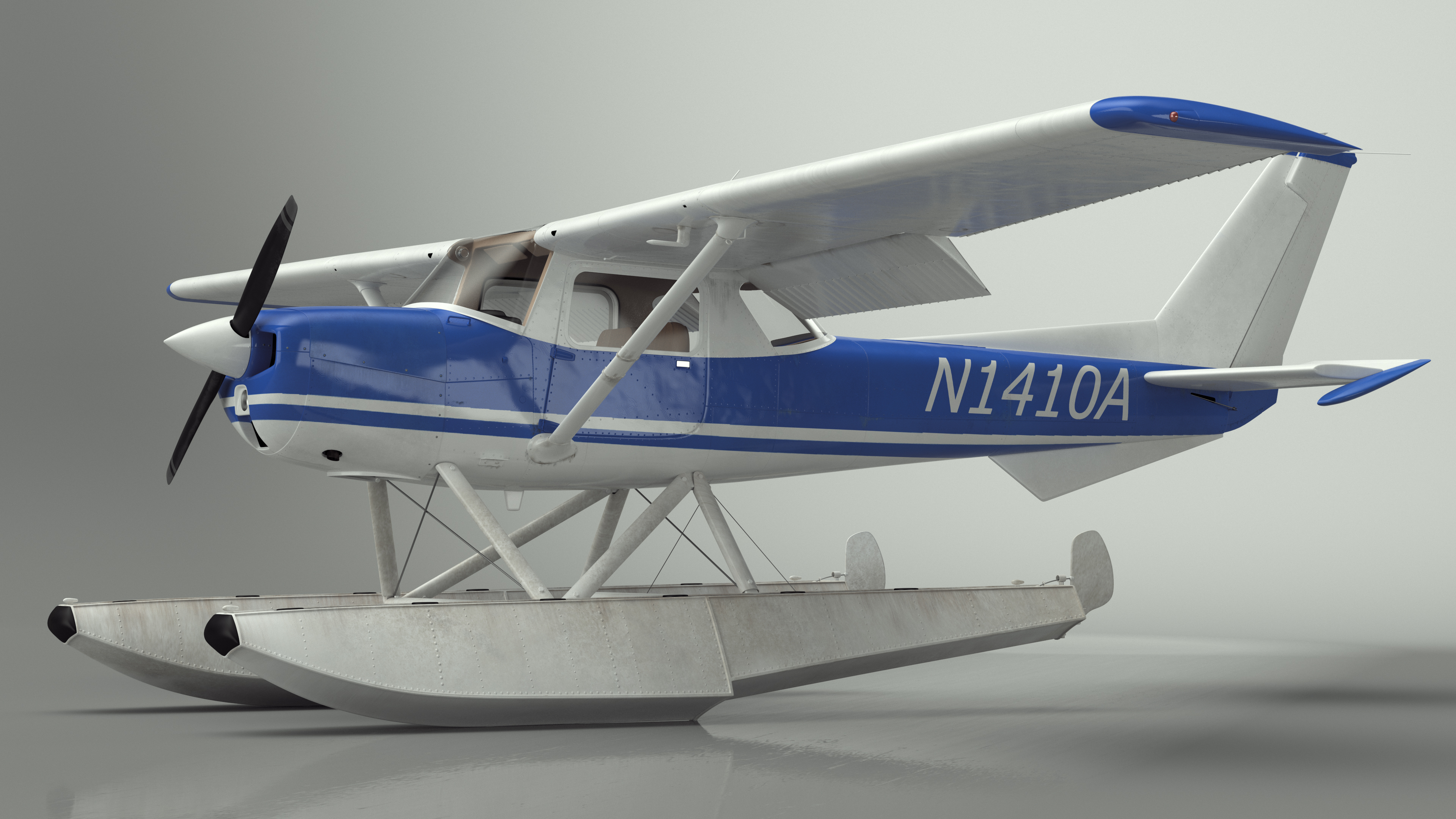 3D Seaplane with Floats Cessna 150 Rigged model
