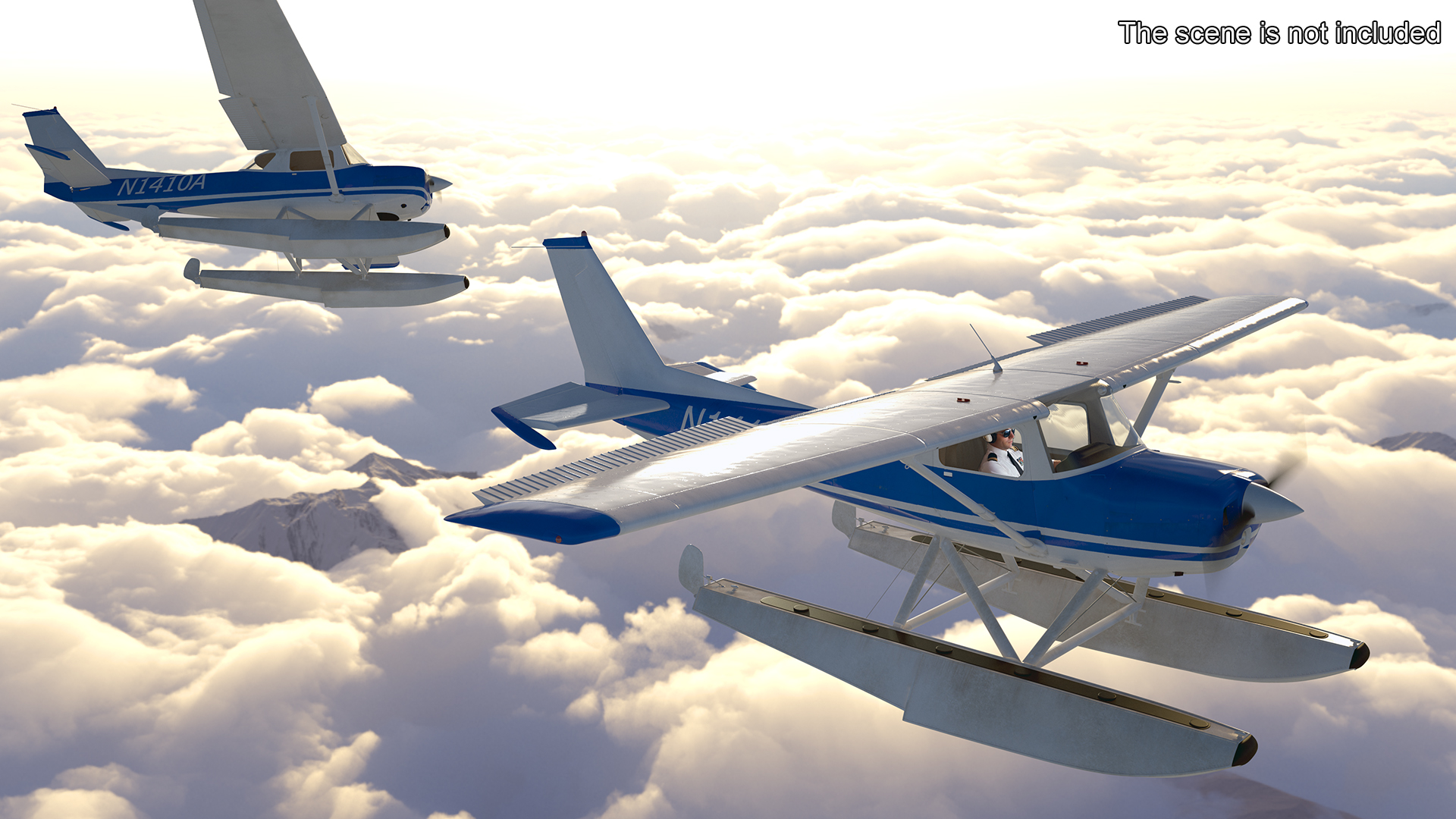 3D Seaplane with Floats Cessna 150 Rigged model
