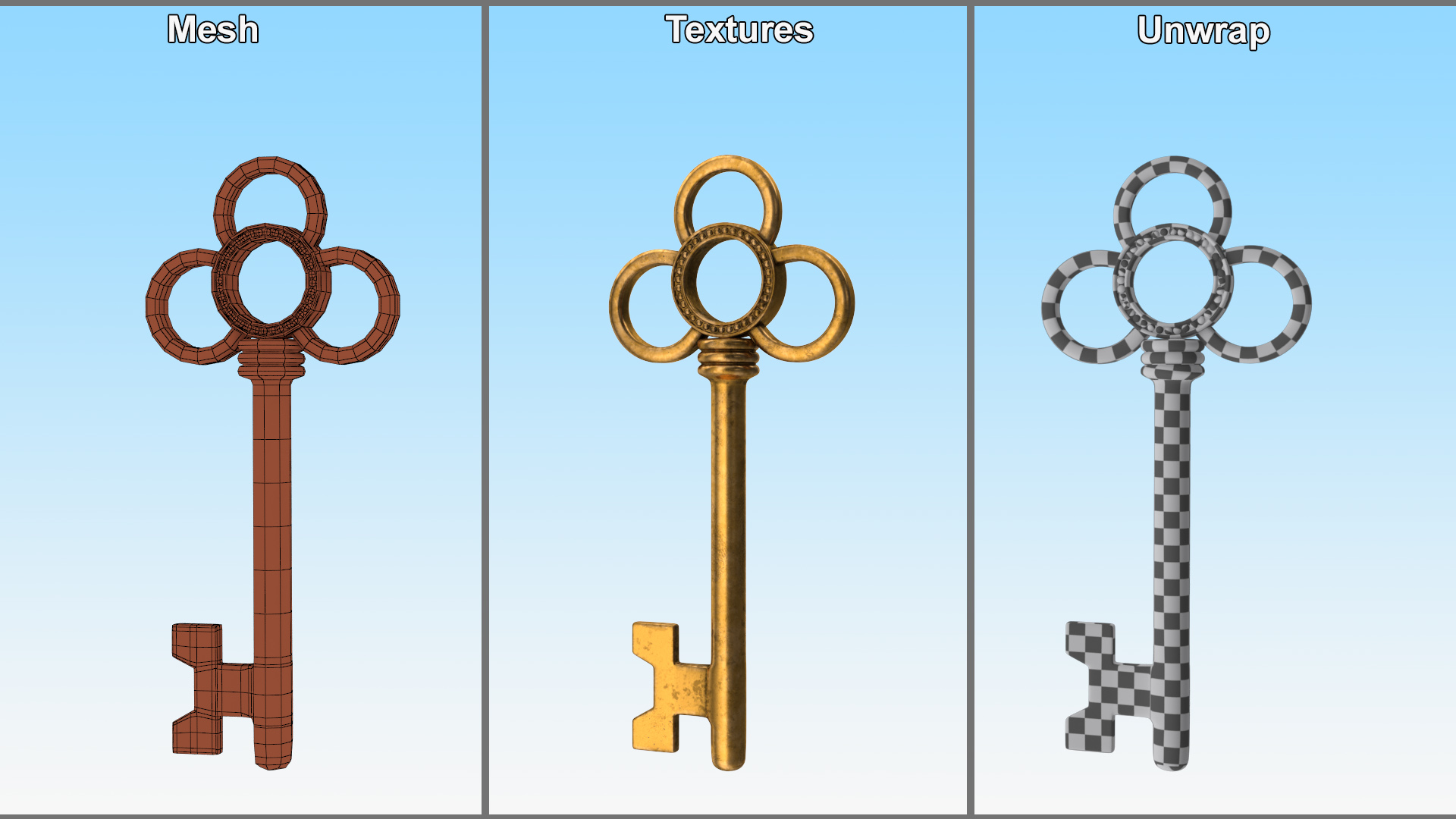 Traditional Skeleton Key Gold 3D model