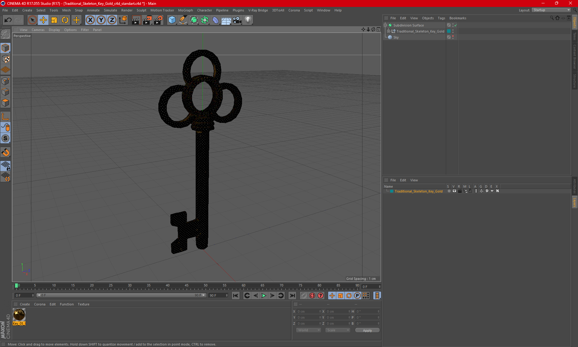 Traditional Skeleton Key Gold 3D model