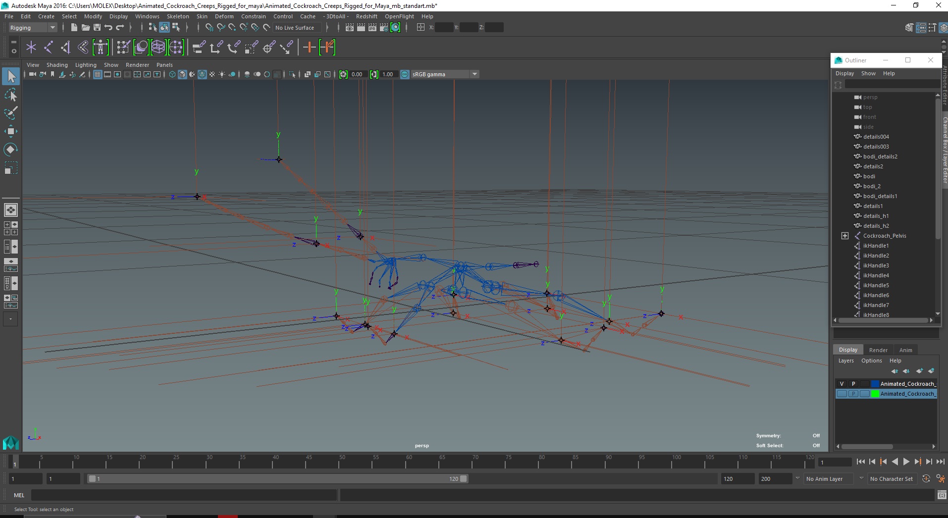 3D Animated Cockroach Creeps Rigged for Maya