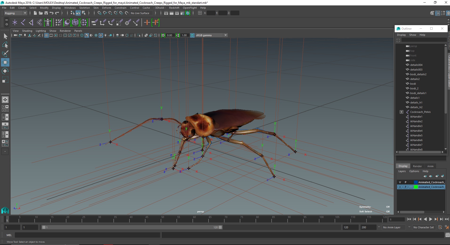 3D Animated Cockroach Creeps Rigged for Maya