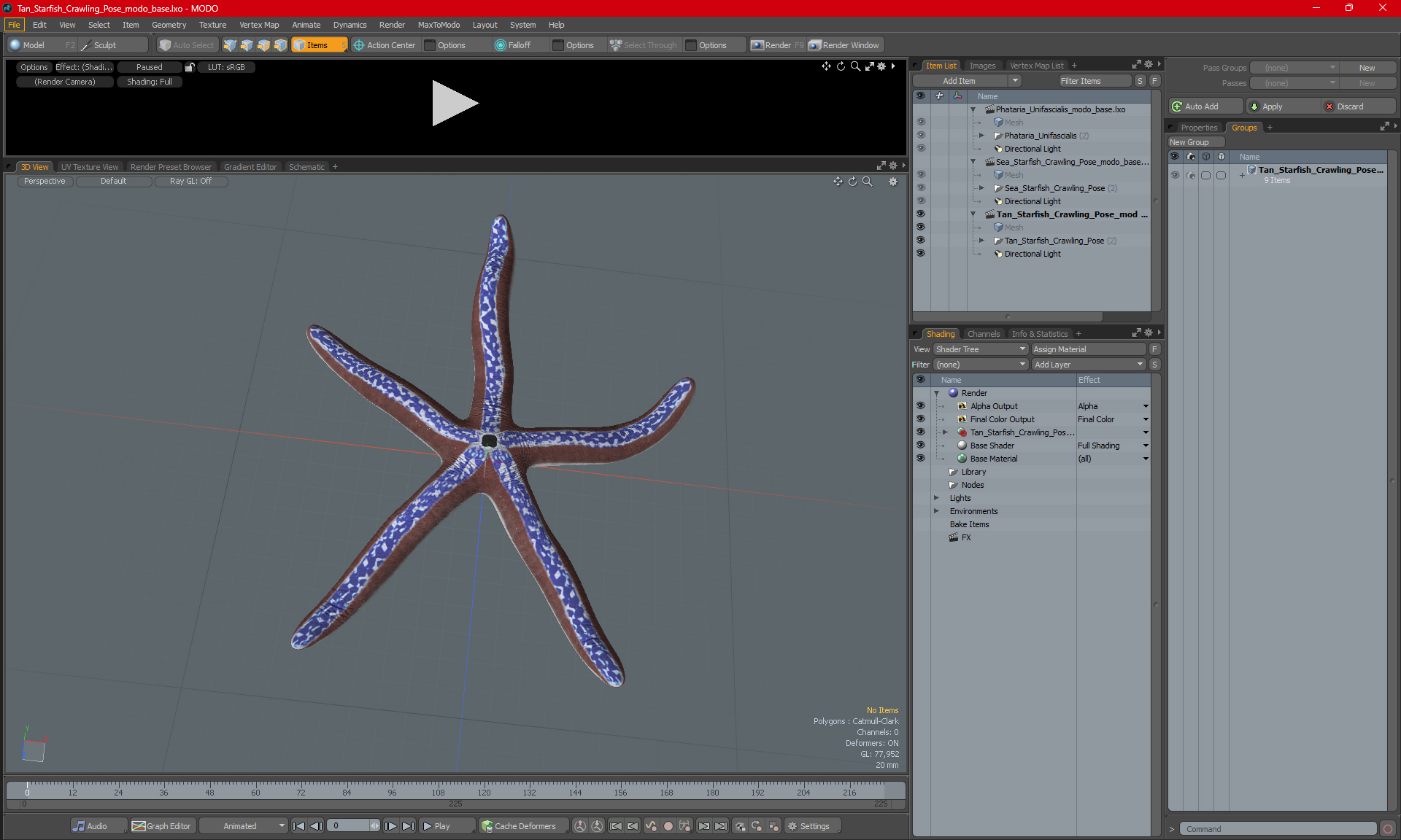 3D Tan Starfish Crawling Pose