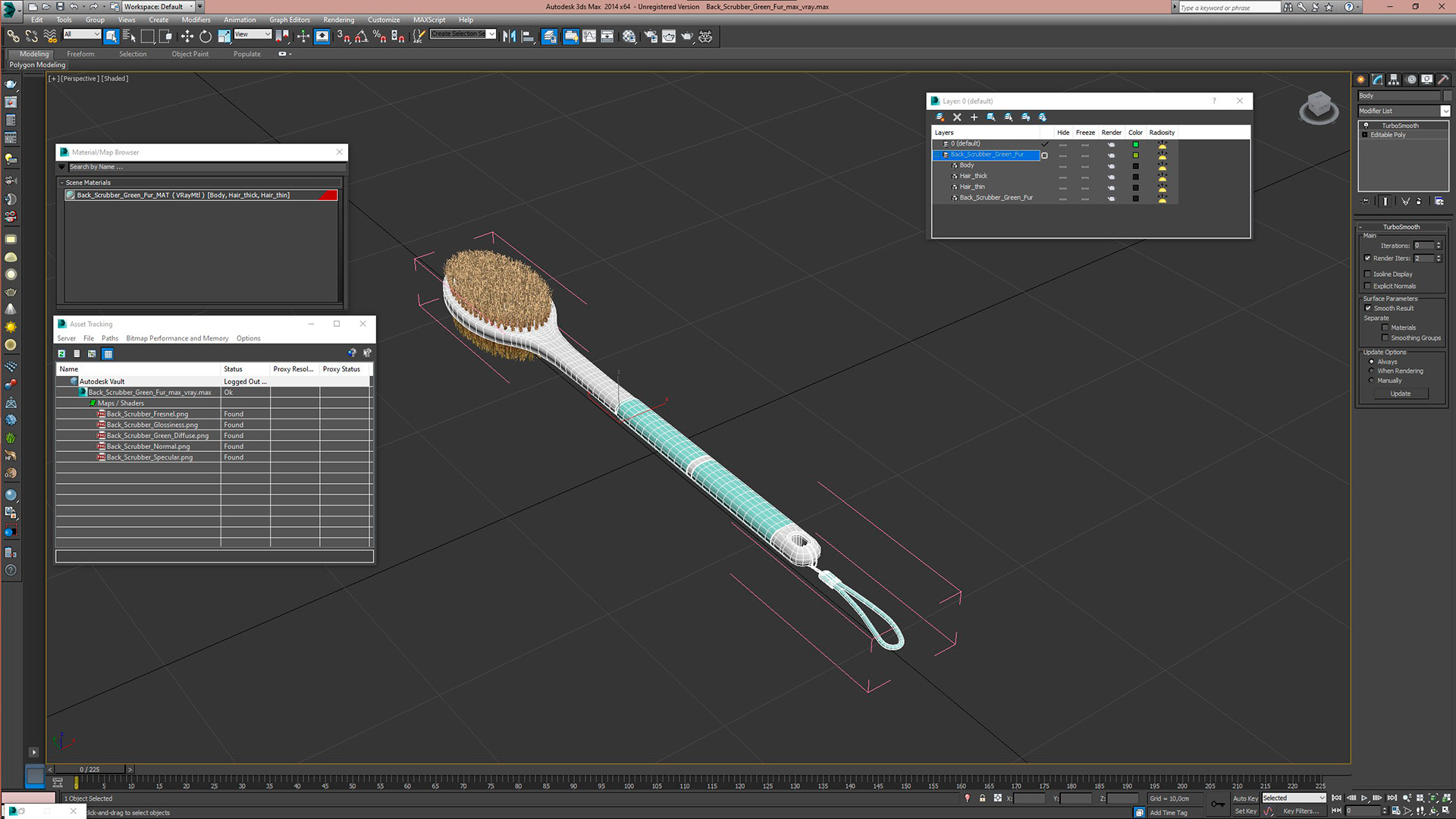 3D Back Scrubber Green Fur model