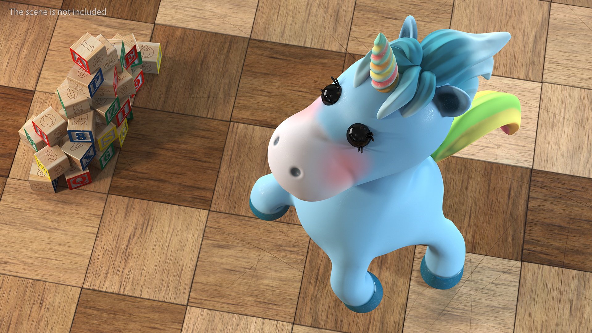 3D Blue Cartoon Unicorn Jumping Pose model