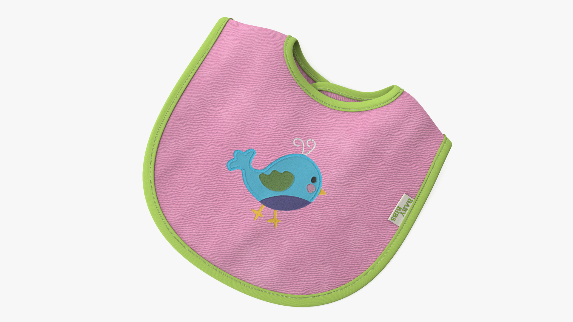 3D Pink Baby Bib with Bird model