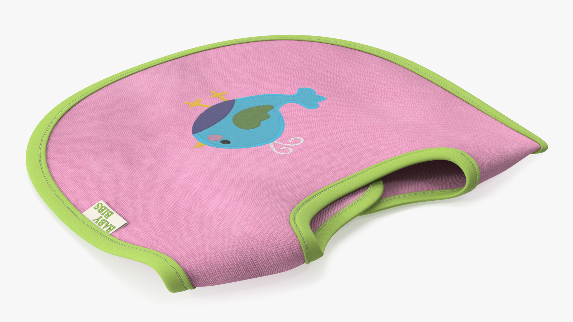 3D Pink Baby Bib with Bird model