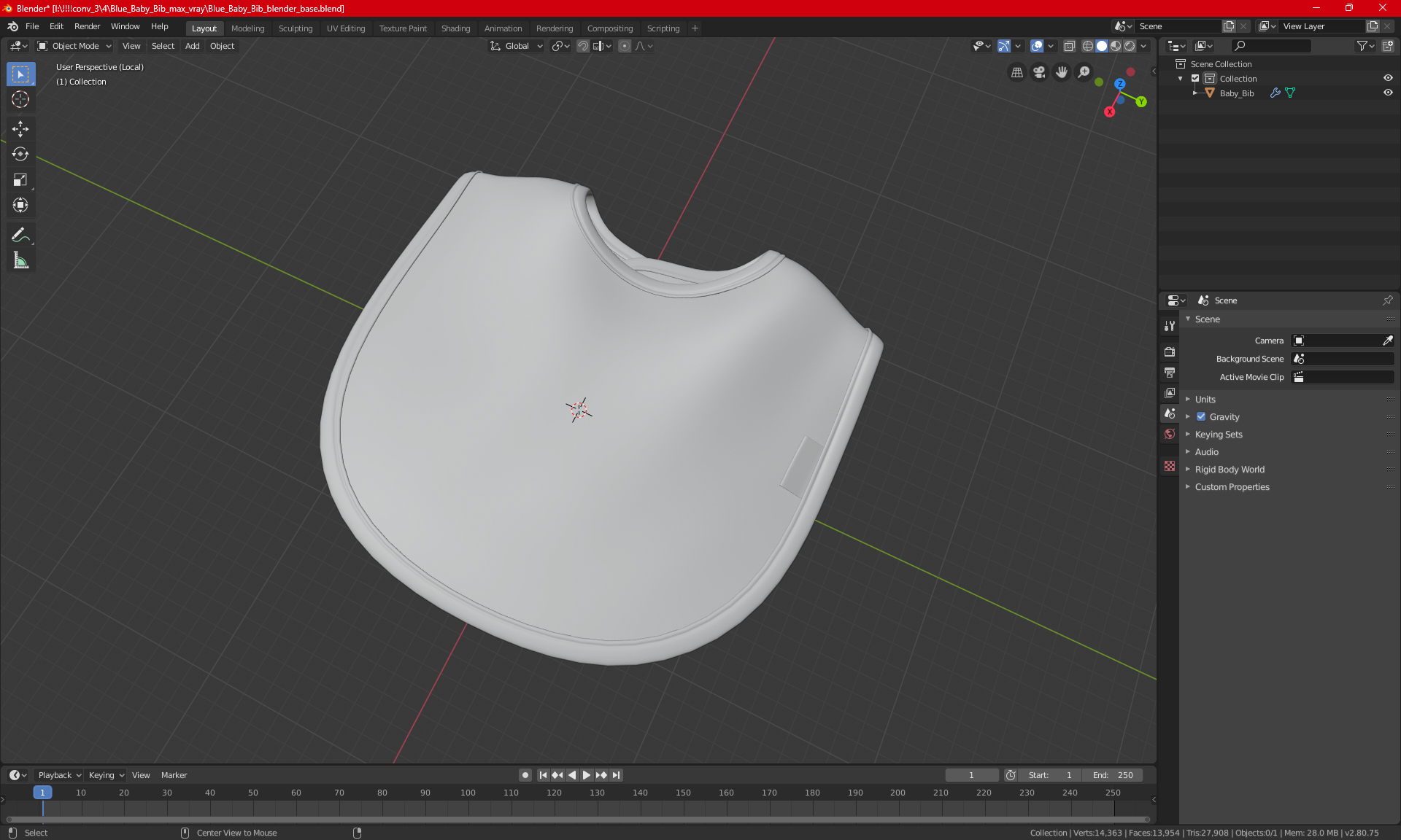 3D Pink Baby Bib with Bird model