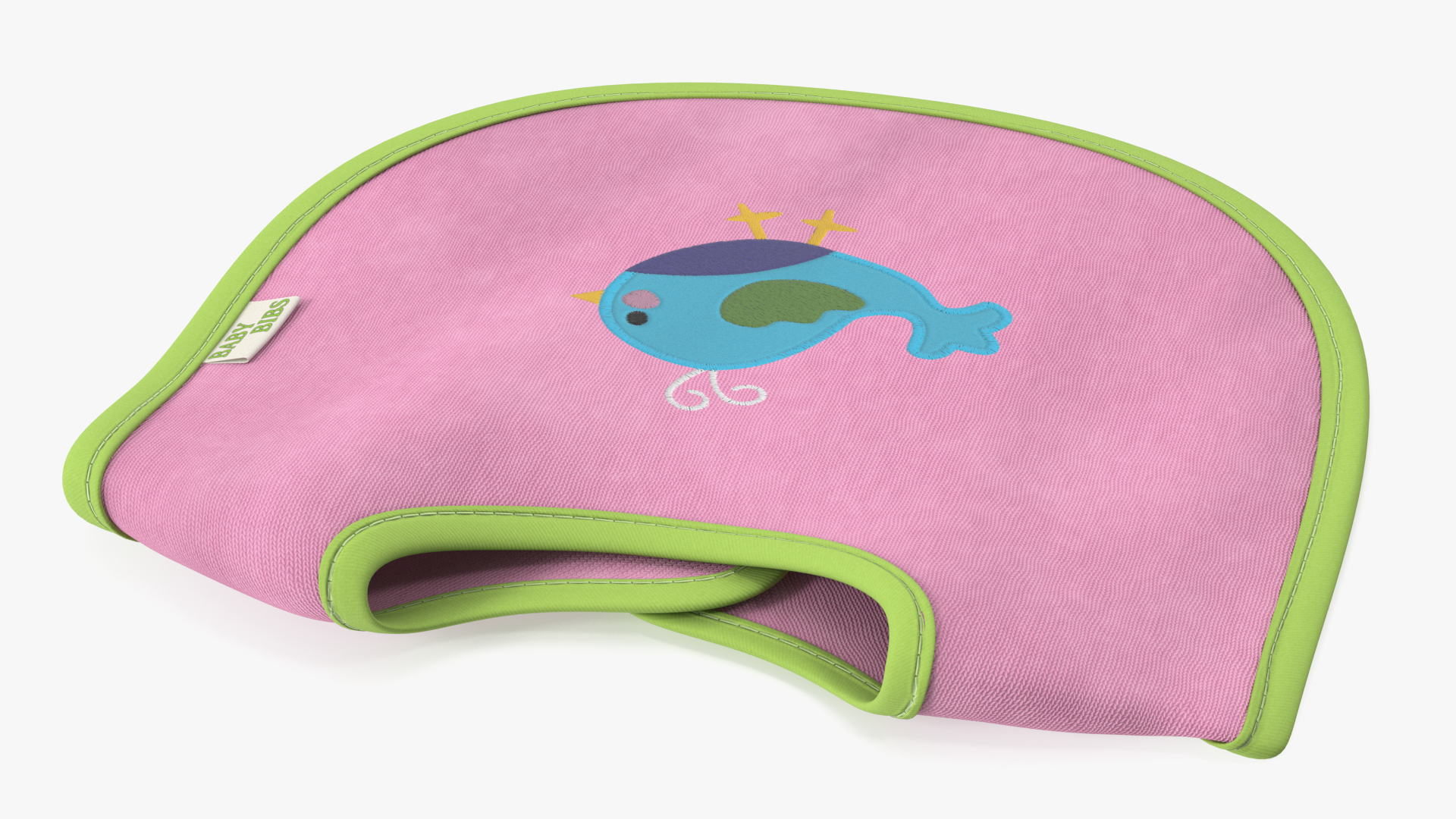 3D Pink Baby Bib with Bird model