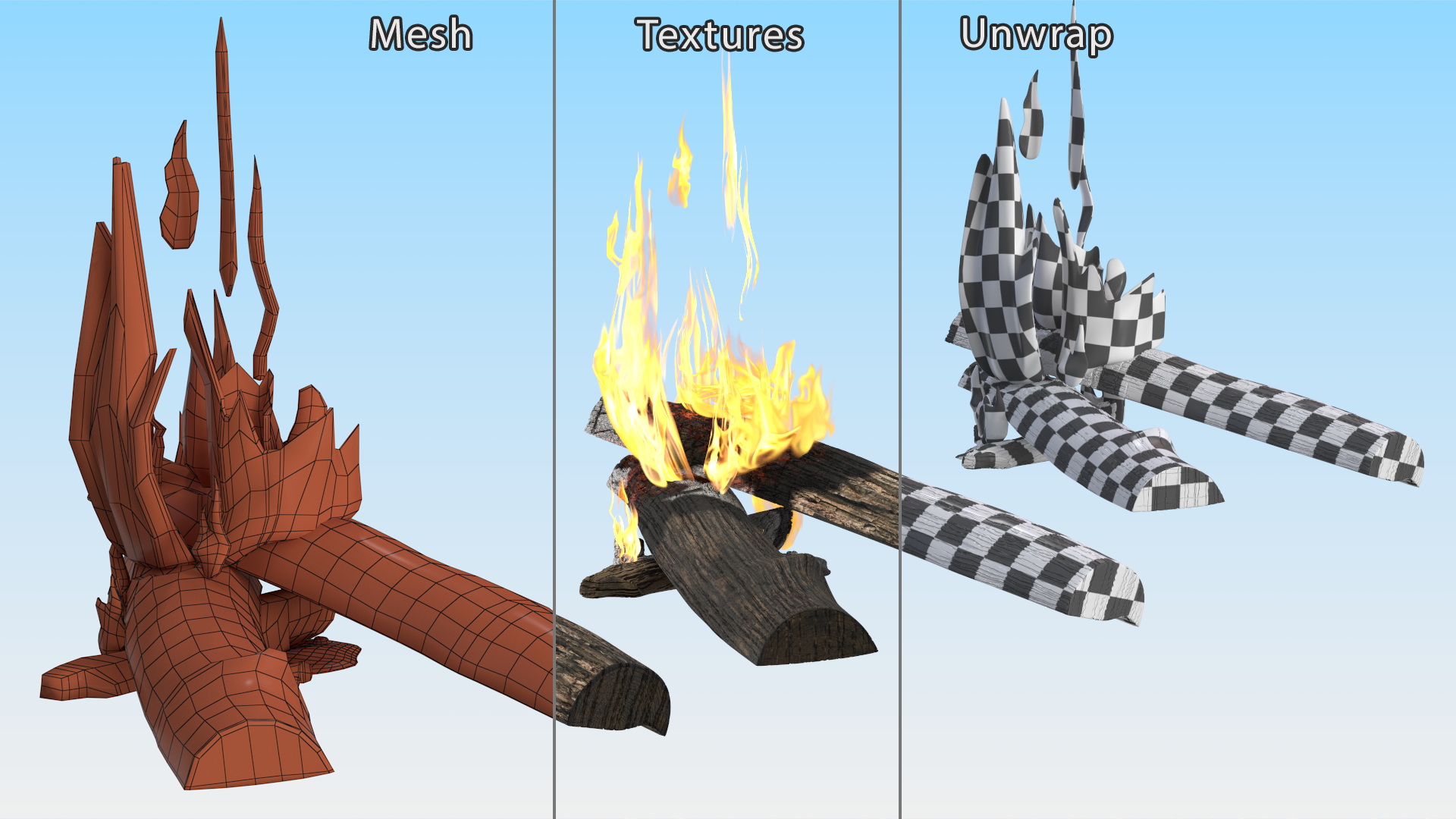 Burning Wooden Logs 3D model