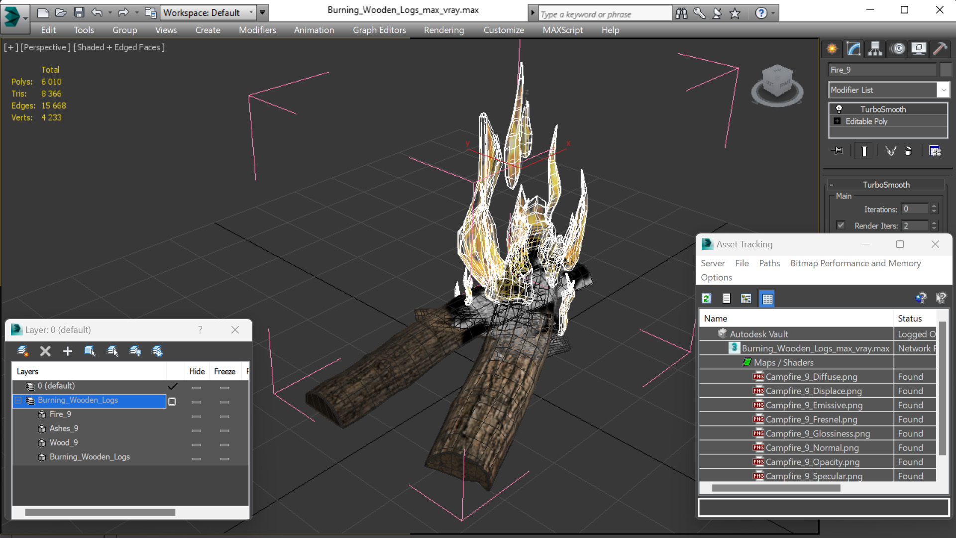 Burning Wooden Logs 3D model