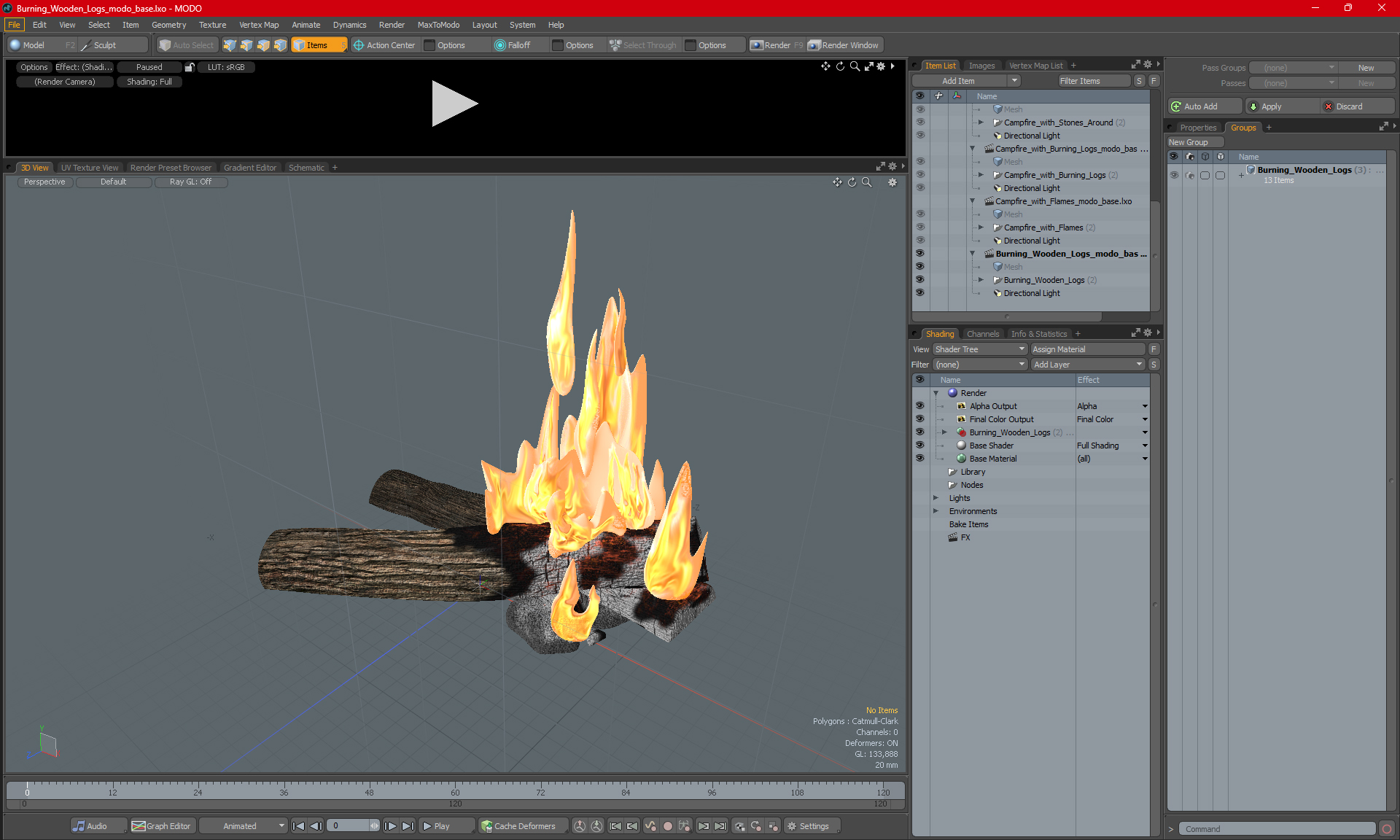 Burning Wooden Logs 3D model