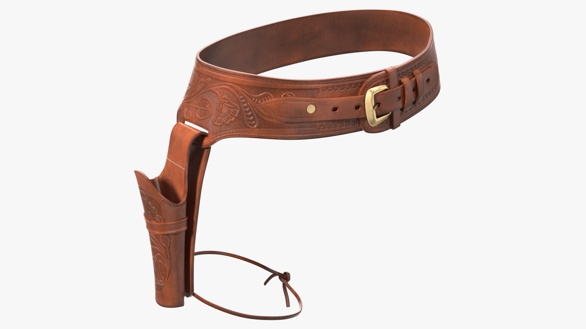 3D Western Gun Belt with Holster Leather Brown model