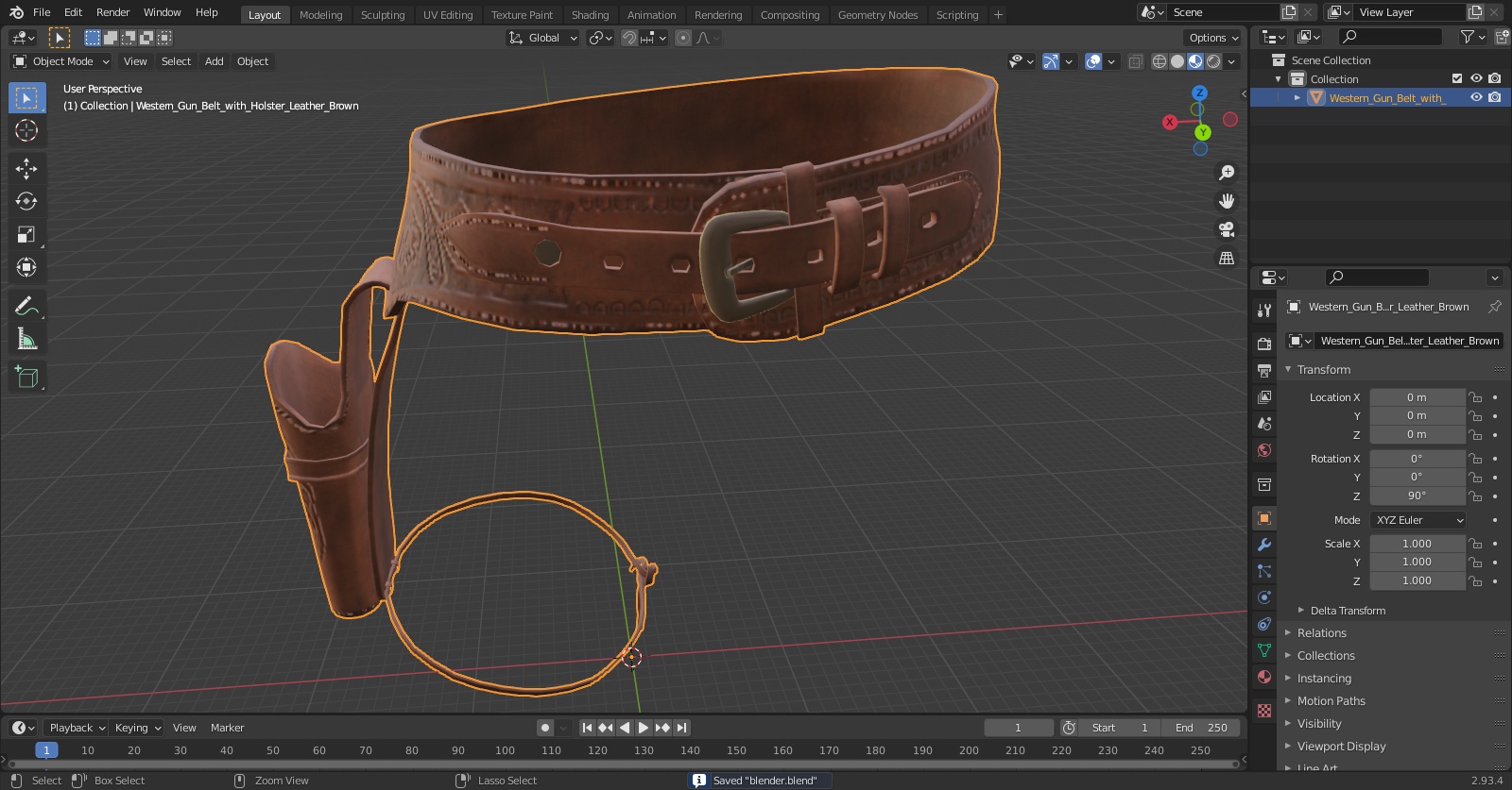 3D Western Gun Belt with Holster Leather Brown model