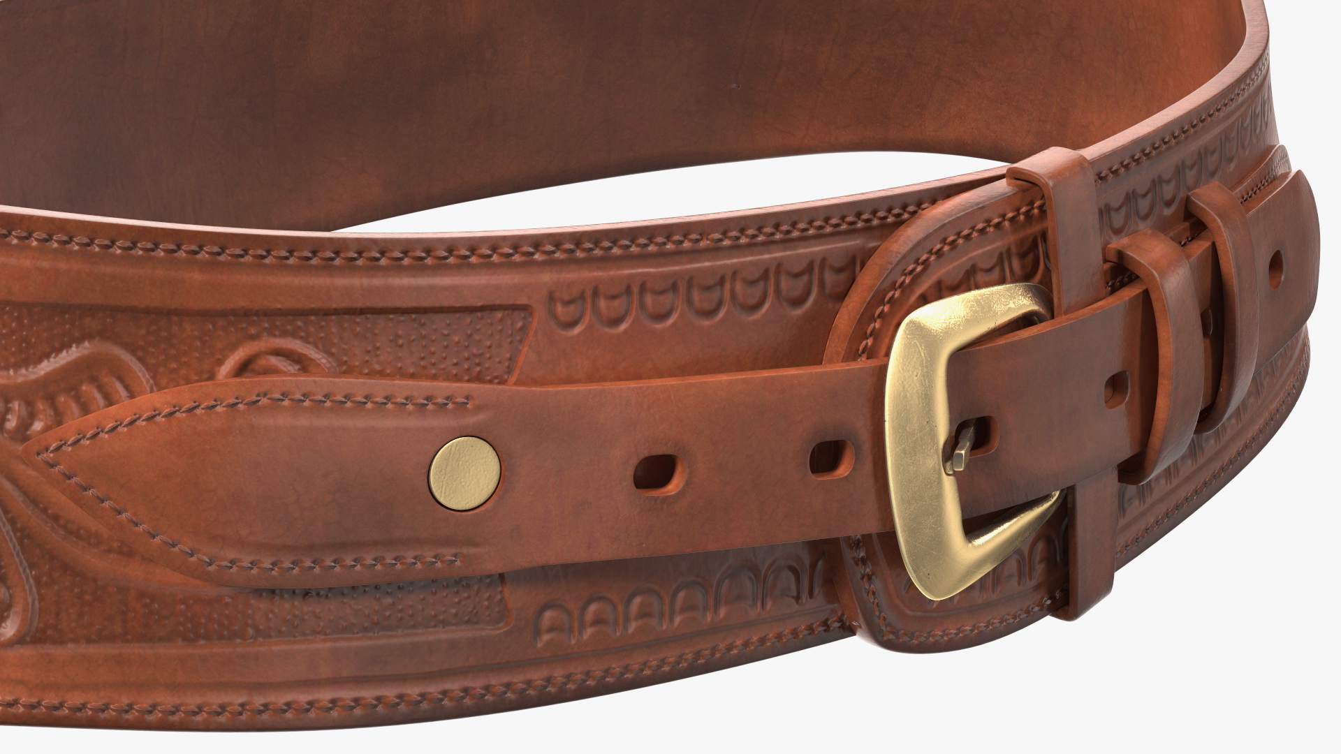 3D Western Gun Belt with Holster Leather Brown model