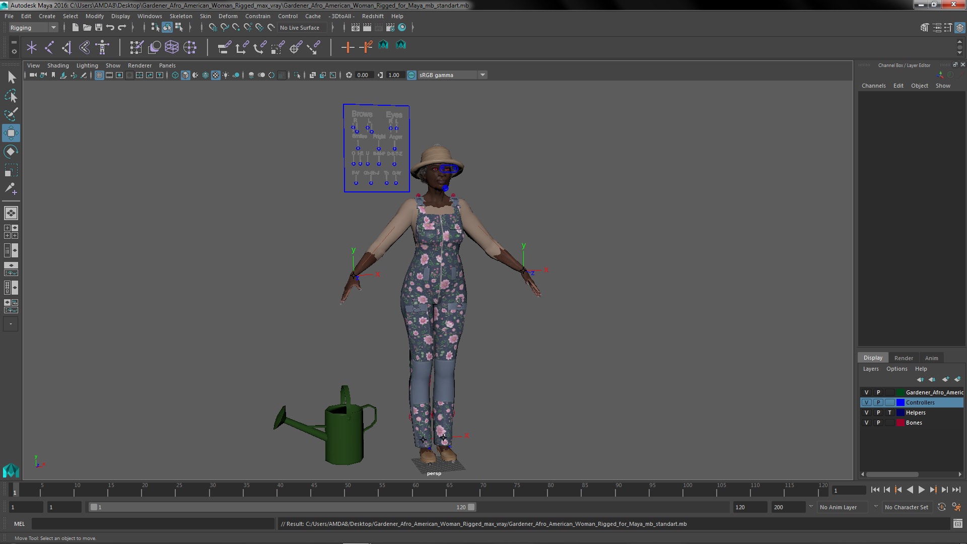 Gardener Afro American Woman Rigged for Maya 3D model