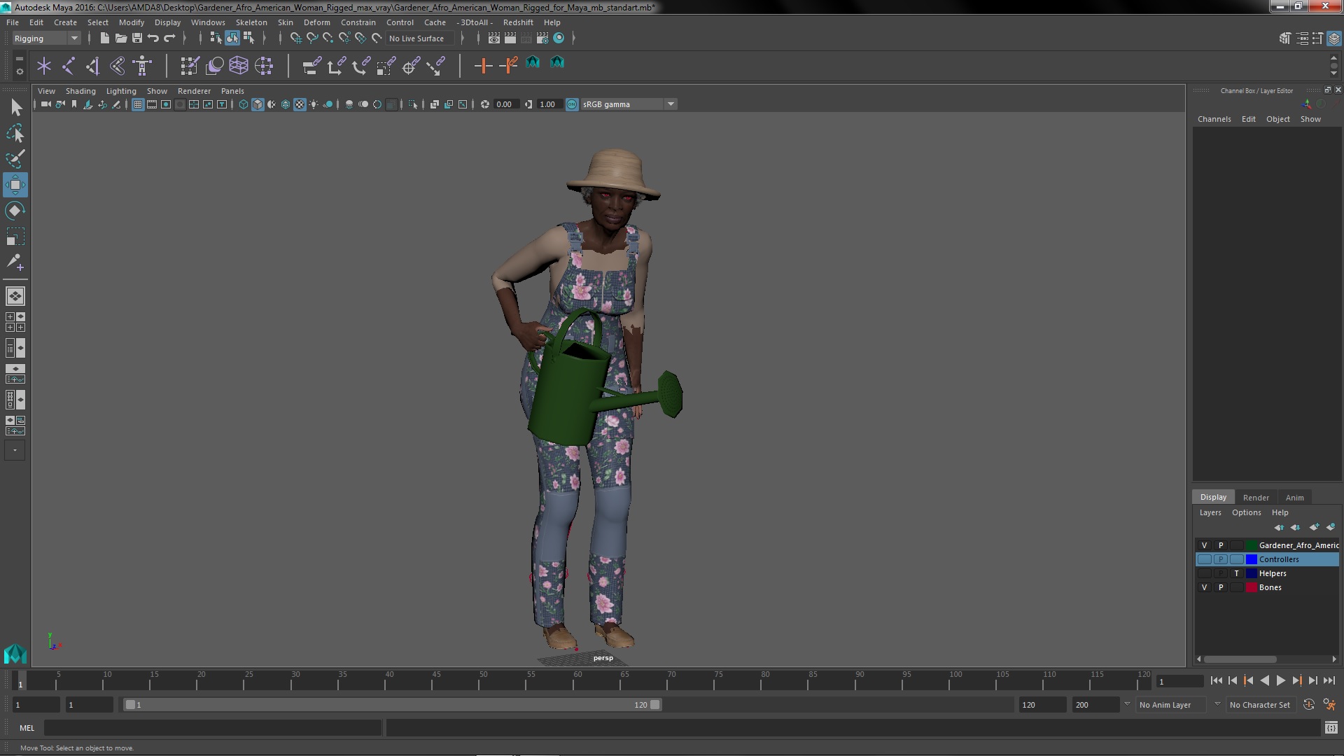 Gardener Afro American Woman Rigged for Maya 3D model