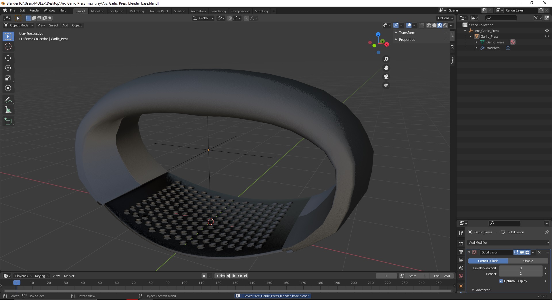 3D Arc Garlic Press