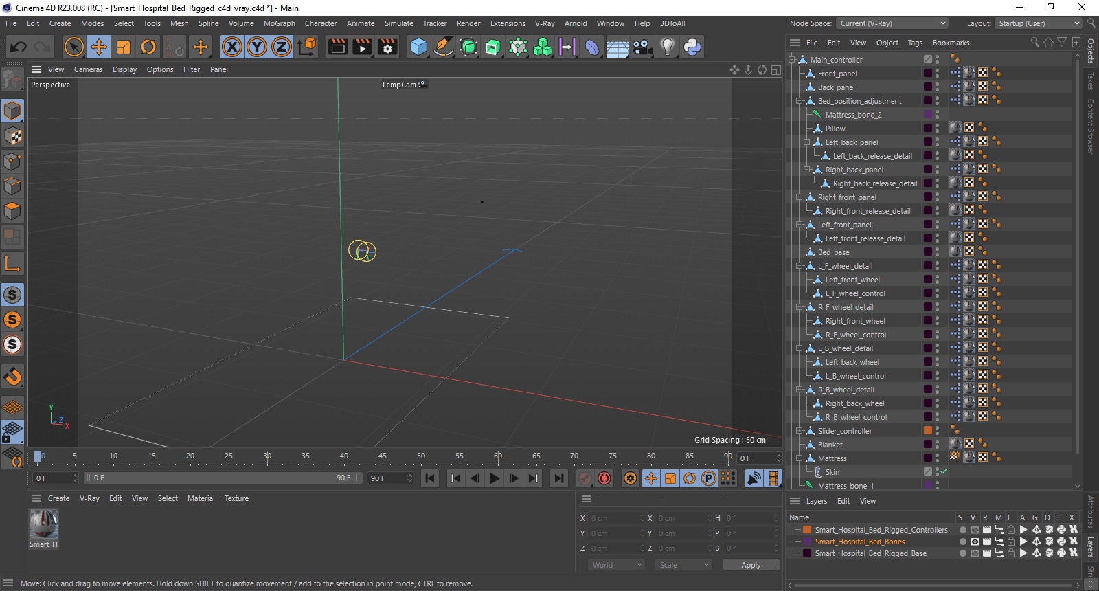 Smart Hospital Bed Rigged for Cinema 4D 3D model