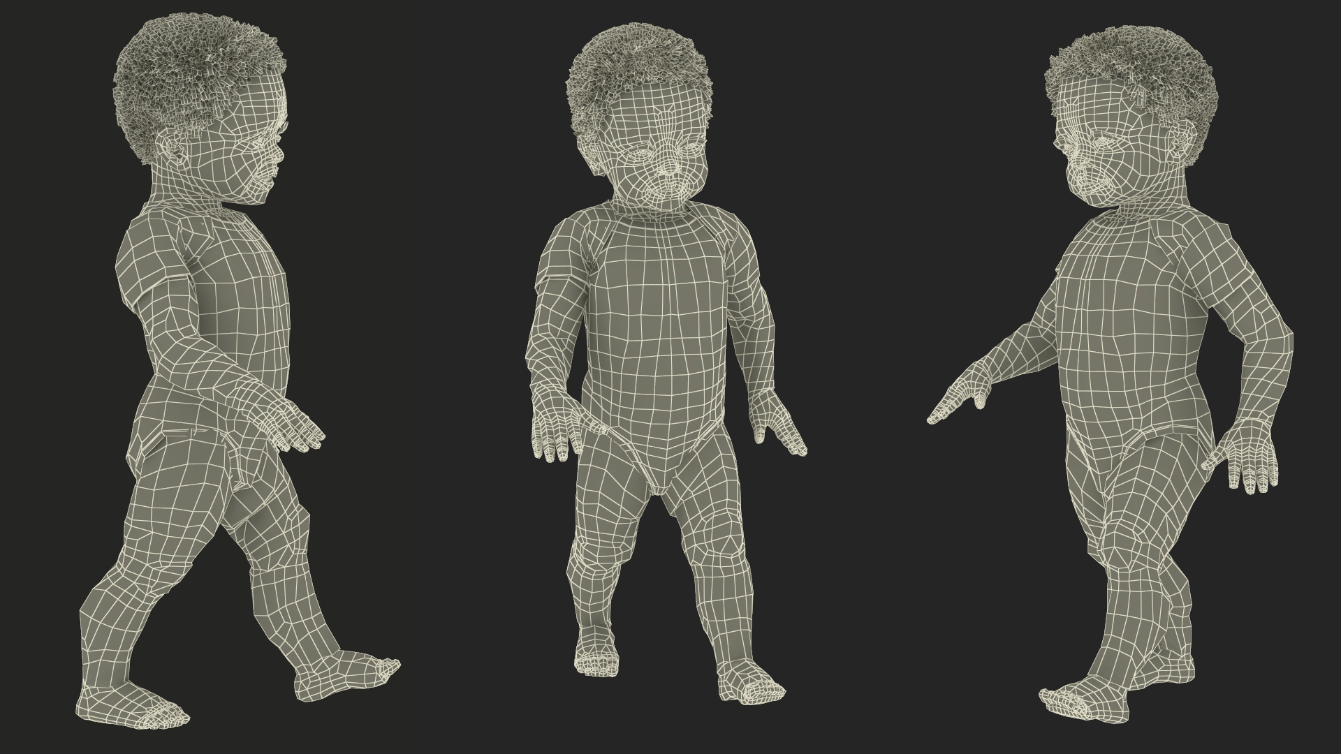 3D One Year Old Black Boy in Bodysuit Rigged