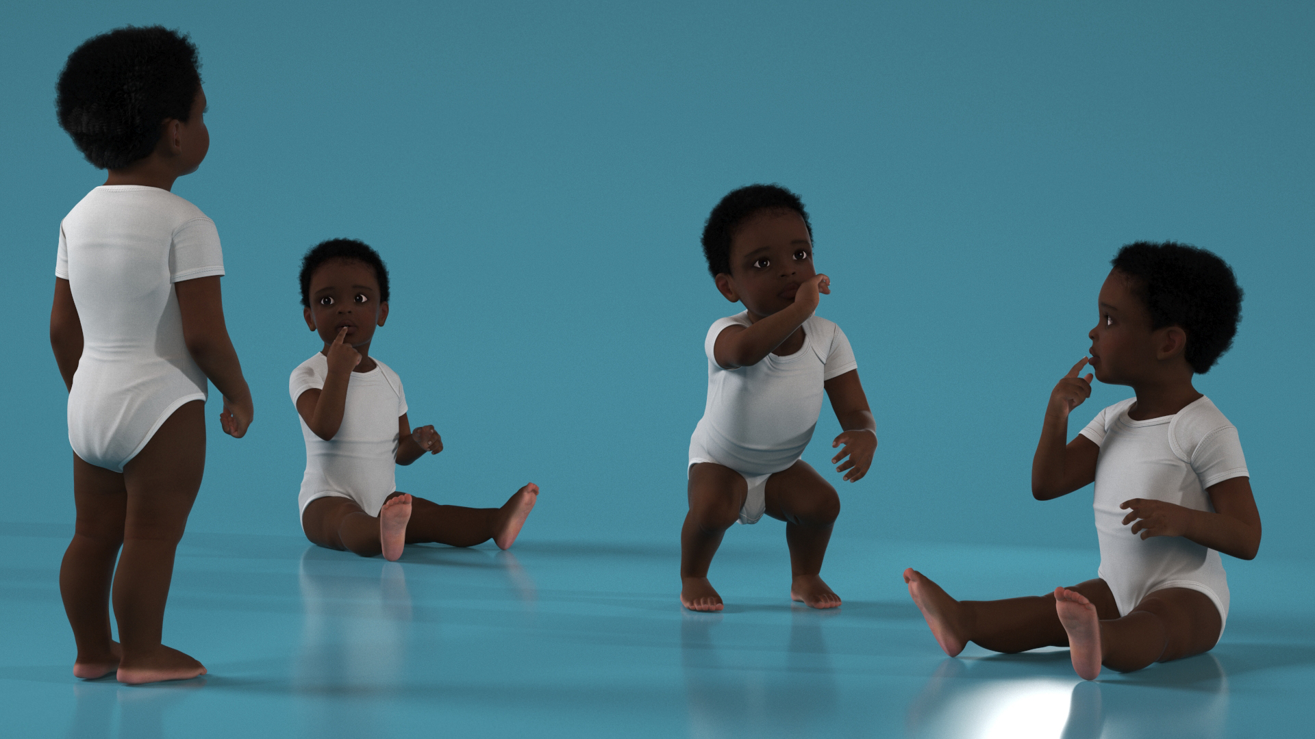 3D One Year Old Black Boy in Bodysuit Rigged