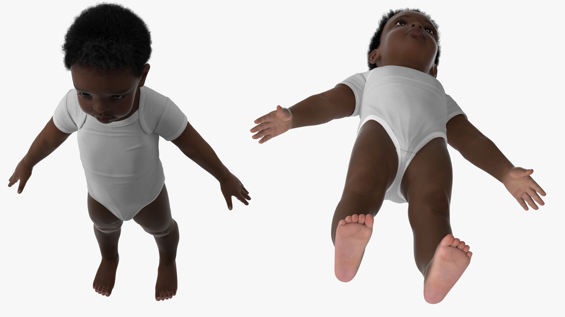 3D One Year Old Black Boy in Bodysuit Rigged