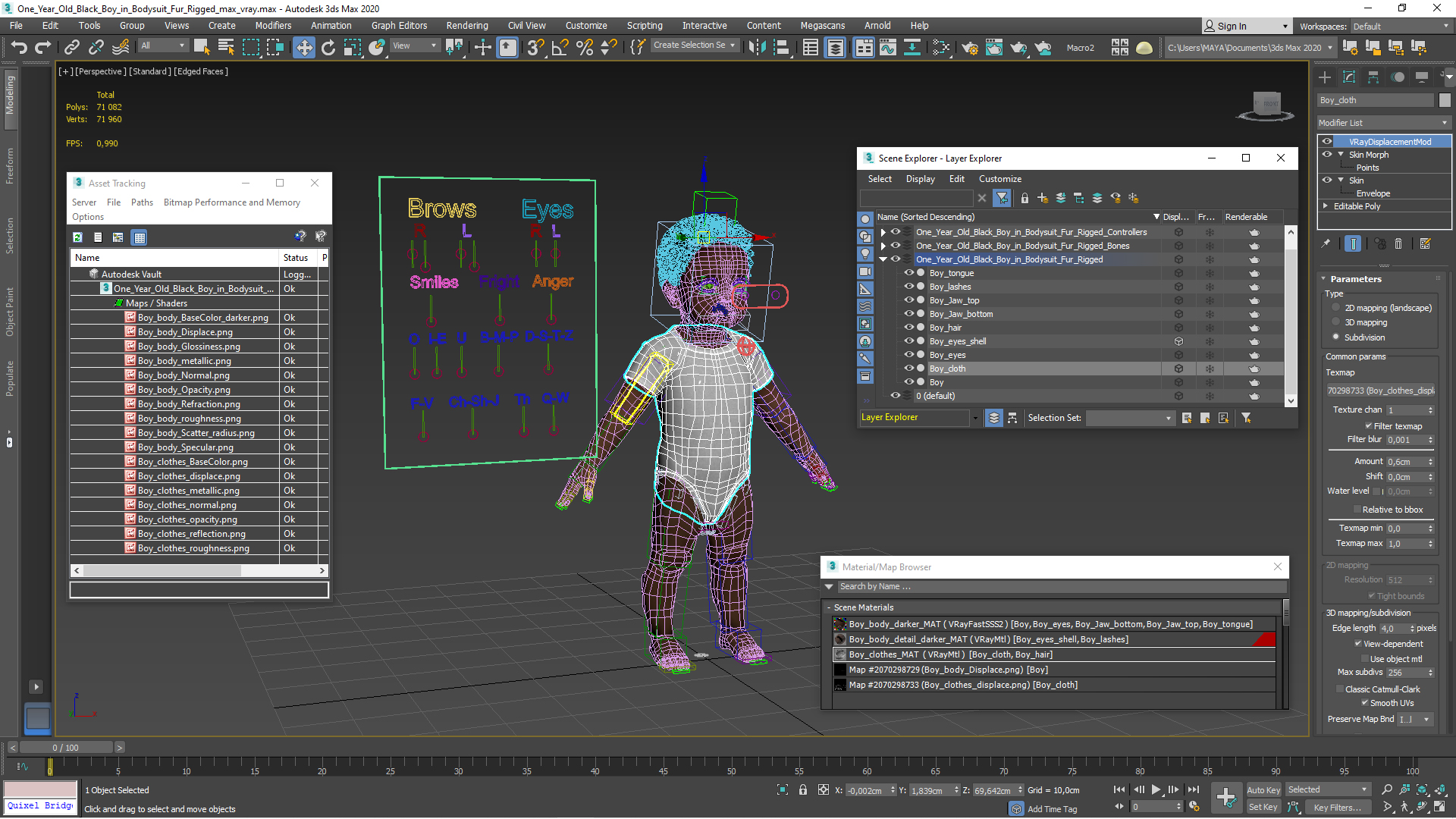 3D One Year Old Black Boy in Bodysuit Rigged