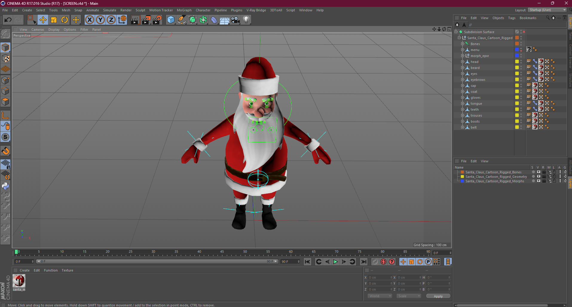 3D model Santa Claus Cartoon Rigged for Cinema 4D