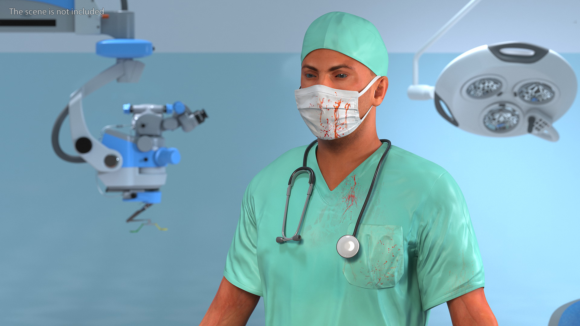 Male Surgeon Doctor wearing Mask Stained Blood Rigged for Cinema 4D 3D