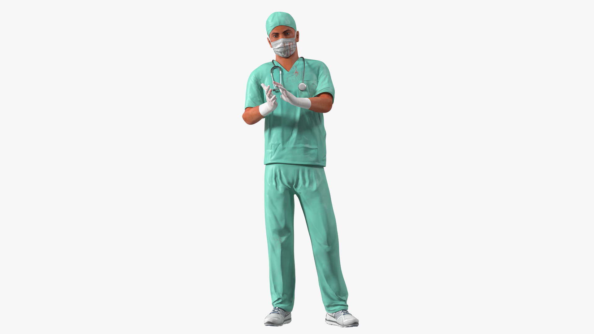 Male Surgeon Doctor wearing Mask Stained Blood Rigged for Cinema 4D 3D