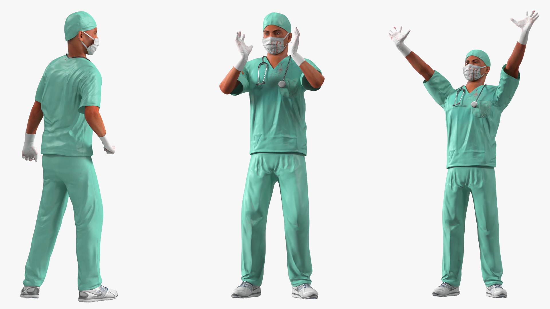 Male Surgeon Doctor wearing Mask Stained Blood Rigged for Cinema 4D 3D