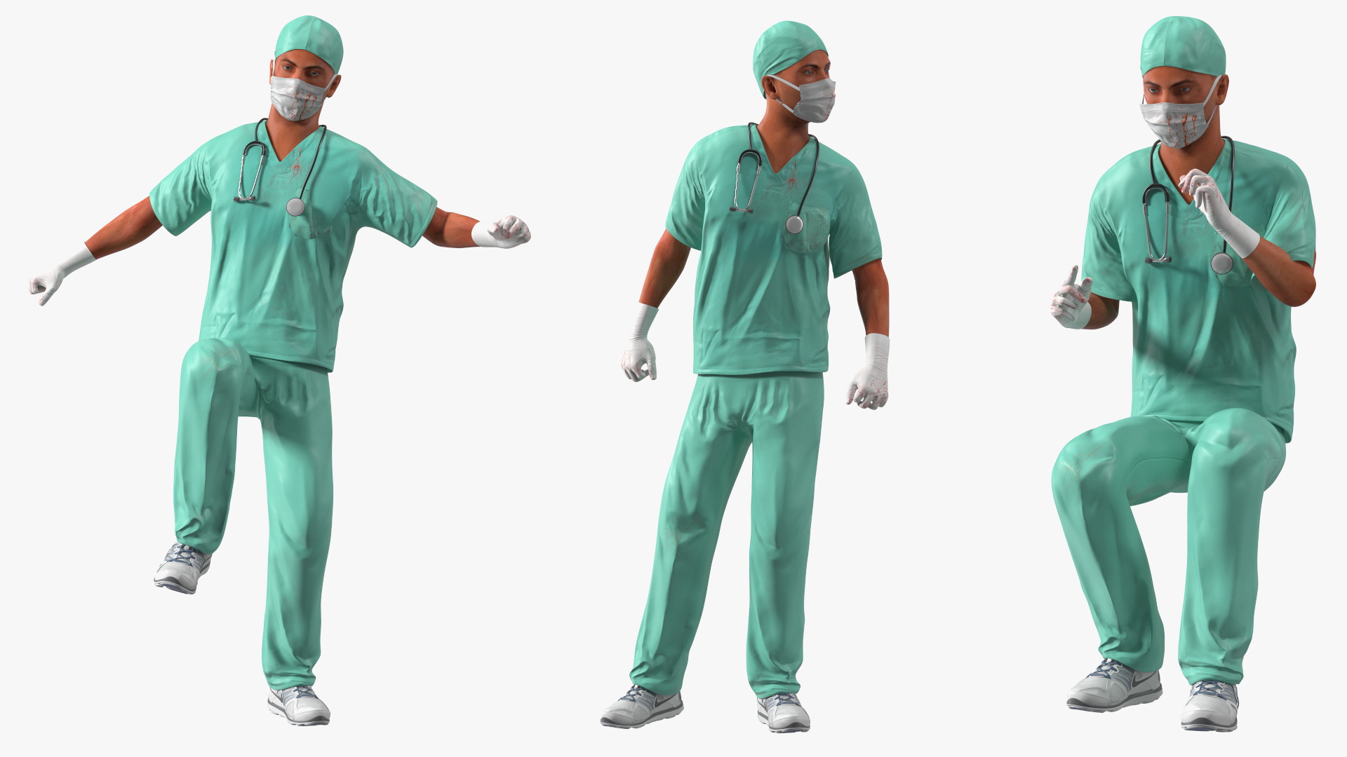 Male Surgeon Doctor wearing Mask Stained Blood Rigged for Cinema 4D 3D