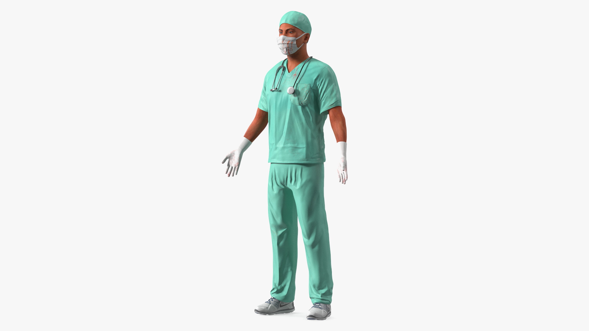 Male Surgeon Doctor wearing Mask Stained Blood Rigged for Cinema 4D 3D
